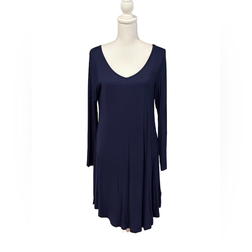 Dearcase Navy Blue Long Sleeve Casual Flowy Tee Shirt Dress Size Large NWT